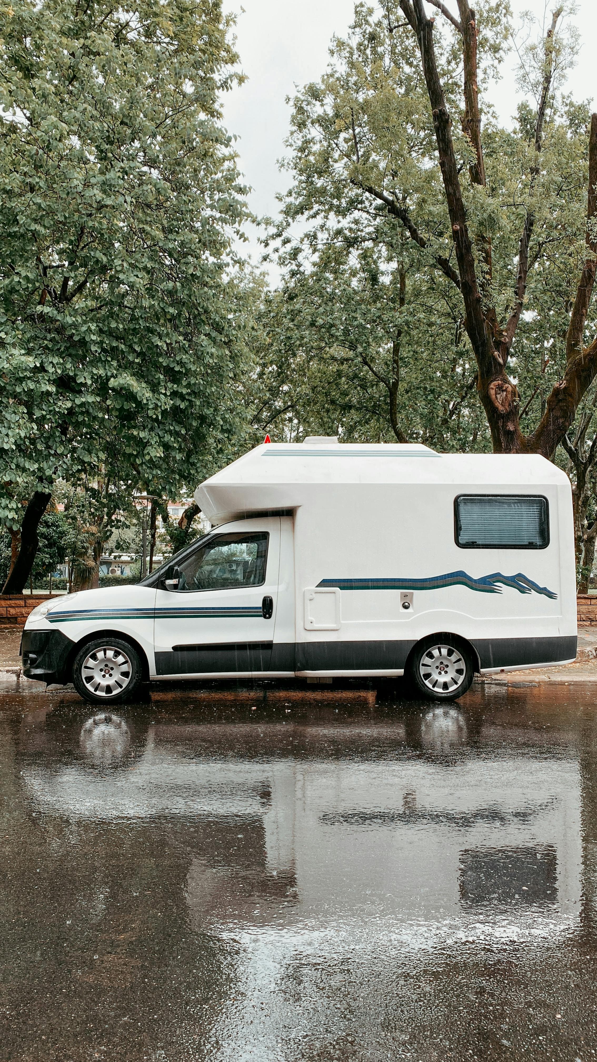 RV motorhome on a scenic road representing RV insurance